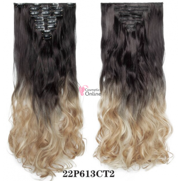Extensii de par full head cu 8 piese Noilite ondulat 60 cm Ombre Brunet-Blond T1645